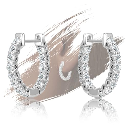 Sterling Silver Cubic Zirconia Hoop Earrings for Women - Lightweight Hypoallergenic Nickel Free Sparkle Halo CZ Huggie Loop Earrings for Sensitive Ears Minimalist Fashion Jewelry Gifts,20MM