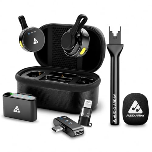 Image of Audio Array Wireless Microphone with Handheld Interview Adapter, Lavalier Mic for iPhone, Android & Camera, AI Noise Reduction, Charging Case, 50H Battery, 230ft Range