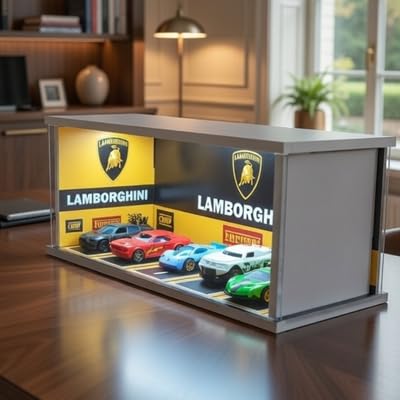 Image of Art Monk Premium LED Luxury Car Diorama Display Case ? Lamborghini Style Garage Background | Wooden Frame Diecast Car Display Box | Dustproof Collector Showcase