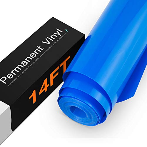 Image of HTVRONT Blue Permanent Vinyl - 12 inch x 14 FT Glossy Blue Adhesive Permanent Vinyl Roll Compatible with Cricut Cutting Machine, Silhouette, Cameo Cutters, Signs, Scrapbooking, Craft, Die Cutters