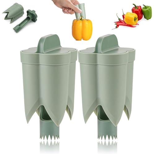 2 descorazonadores de pimienta, herramienta de extracción de semillas de chile, utensilio de cocina ABS duradero para campanas y chiles, diseño 2 en 1, fácil de girar, ideal para cocinar en casa