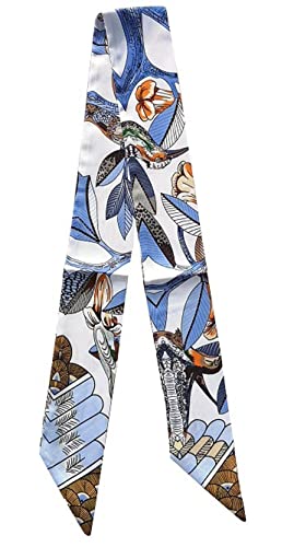 Long Floral Skinny Scarf For Women Silk Like Neckerchief Hangbag Handle Hair Head Wraps Belt (MQTA01-30)