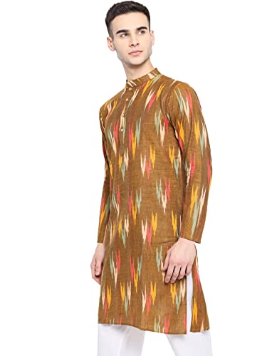 Image of Vastraa Fusion Men's Printed Kurta Pure Cotton Long Kurta, Round Collar, Full Sleeves, Button Kurta, Ethnic Wear