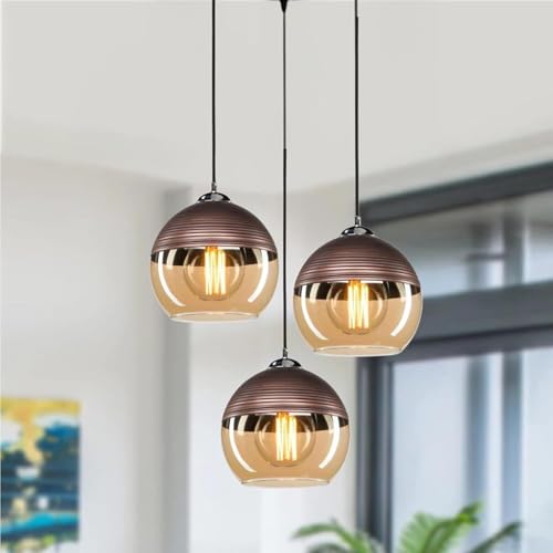Image of Premium 3 Hanging Luster Light | Pendants Light | Chandelier| Ceiling Lamp| Hanging Lamp for Living Room| Ceiling Lamp for Bedroom | Light for Balcony (Black and Brown) Pack of 1