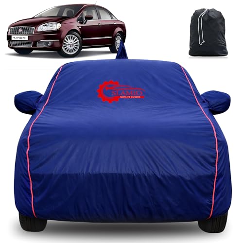 Image of 100% Waterproof Car Cover for Fiat Linea Classic | All-Weather, Dustproof & UV Protection | Heavy-Duty 3-Layer Fabric | Custom Fit with Mirror & Antenna Pocket | Navy Blue