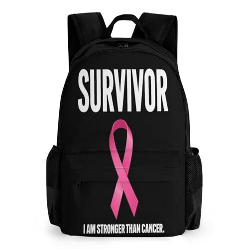 Backpack for Women, Breast Cancer Survivor Pink Ribbon Black Comfort Lightweight Travel Shoulder Bag, Funny Multi-Functional Backpack with Pockets for Commuting