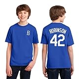 Outerstuff Jackie Robinson Brooklyn Dodgers #42 Youth Size Player Name & Number T-Shirt (Blue, Youth Large-14/16)