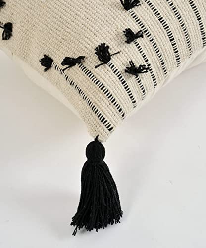 Image of TIB Premium Boho Decorative Throw Cushion Covers, 16 x 16 cm, Set of 2, Cotton. (Zig Zag Black)-230 TC