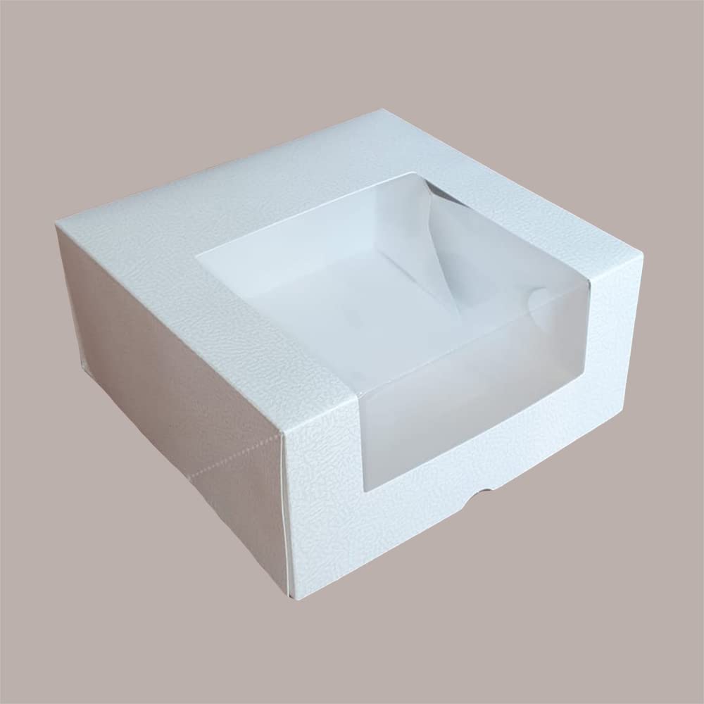 Lucgel Srl - Caja para tartas preparada de papel de piel blanca con ventana transparente 27 x 27 x 10 cm