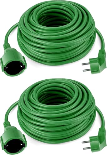 Lot de 2 rallonges Schuko - 30 m - Vert - Jusqu'à 3500 W - Pour le jardin - De qualité...