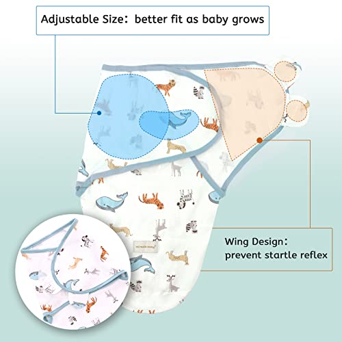 Image of LAT Swaddle Blanket with zip Baby Girl Boy-Easy Adjustable 3 Pack Infant Sleep Sack Wrap Newborn Babies 100% Cotton Sleep Bag(lue Whales,0-3Months)