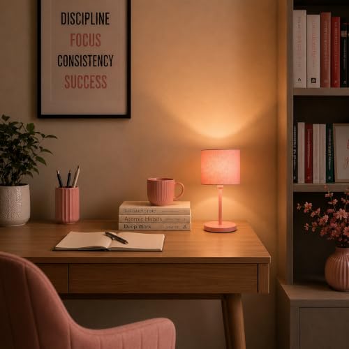 Image of THE GRANDEUR Table Lamp with Fabric Shade, 55 cm, Pink, Metal Base