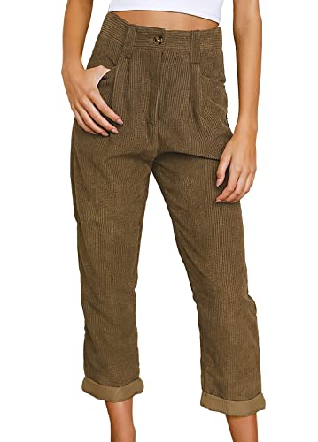 ebossy Women's Corduroy Pants Casual Loose Ribbed Straight Leg Boyfriend Trousers with Pockets