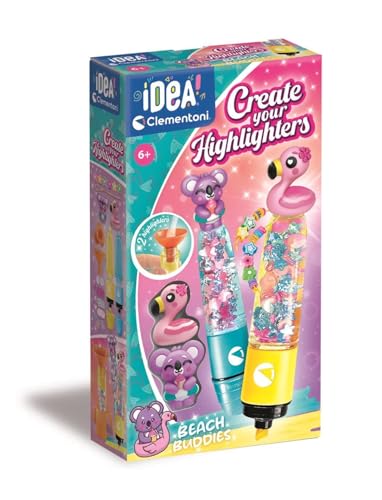 Clementoni Idea – Create Your Highlighters Beach Buddies, Kit créatif pour Enfants 6 Ans et surligneurs Personnalisables avec décorations et Personnages de Plage, 18396