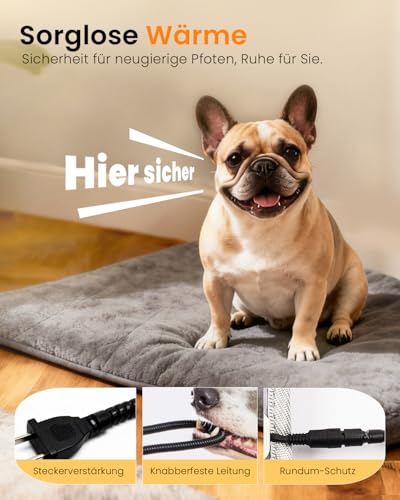 Mora Pets Heizdecke für Hund Wärmedecke Hund Heizmatte 120 x 71 cm, 9-Fach heizbar (30-60°C) mit 5 Timer-Modi, Heizkissen für Haustiere, kaufsicherem Kabel, waschbar, Überhitzungsschutz