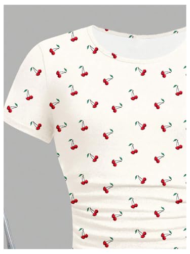 SweatyRocks Girl's Cherry Print Ruched T Shirt Short Sleeve Cute Tee Crop Tops4