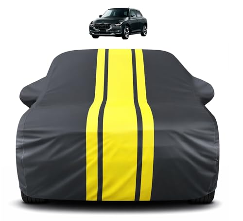 Image of Auto Hub Car Cover Compatible with Maruti Dzire (Model : 2024-Till Date) with Mirror Pocket, Soft Cotton Lining, Dzire Car Cover Waterproof - Yellow-Black