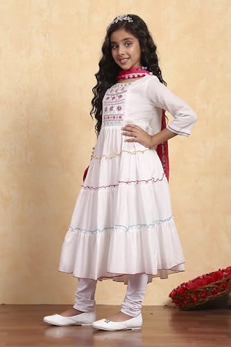 Image of Biba Girls 3 /4 Sleeve 100% Cotton Round Neck Kurta Set