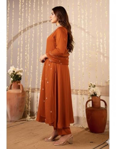 Image of Nermosa Women Embroidery Solid Anarkali Kurta and Pant Set with Dupattas