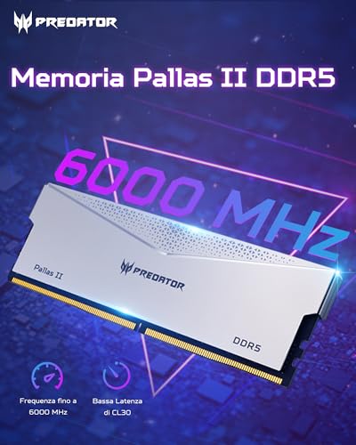 Acer Predator Pallas II DDR5 RAM 32GB (16GBx2) 6000MHz CL36 - Intel XMP 3.0 & AMD Expo - Memoria per computer gaming (Argento) Informazioni su questo articolo - RAM - Immagine 1