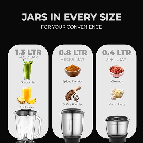 Image of Kinsco 550W Blender Mixer with 3 Jars | Heavy Duty Motor for Daily Grinding and Juicer | Strong Steel Blades | Home and Kitchen | Black