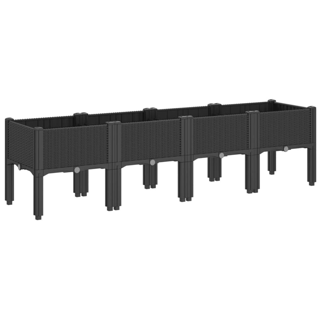 Black Plant pojemnik z nogami 160 x 40 x 42 cm PP Garden Pot do użytku na zewnątrz, balkonik Patio, zioła, sukulent, kaktus, orchidea, bonsai, z drenażem i podwyższonym wzorem