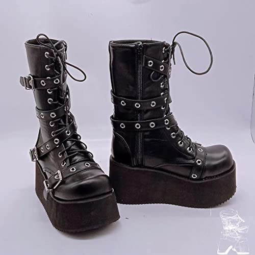 Image of Ulalaza Women Mary Jane Dress Pumps Lolita Shoes Cute Platform Gothic Double Ankle Strap Round Toe Chunky Heel Uniform Pumps Shoes Perfect for School Party Business Work Dance Date Night Club
