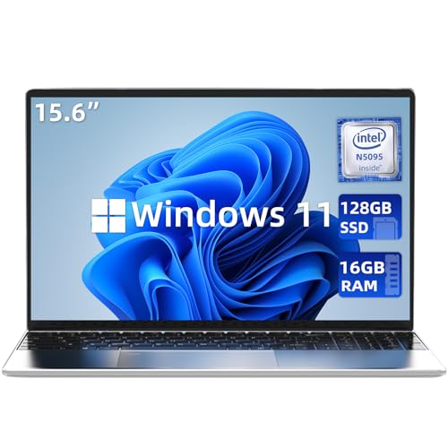 aichiw 15.6 Inch Laptop – Windows 11, 16GB RAM, 128GB SSD, Celeron Quad-Core up to 2.9GHz, PC Notebook with Dual Band WiFi, Fingerprint Reader, Backlit Keyboard – Silver