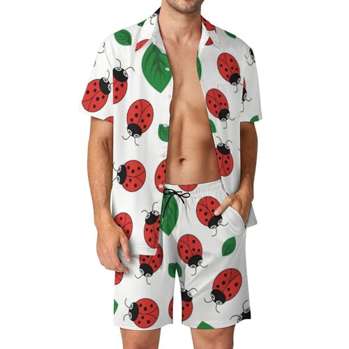 Chemise Hawaïenne Homme Motif Coccinelle Ensemble Short de Plage Vêtement d'Été Original S