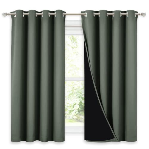Image of NICETOWN 100% Blackout Curtains 54 inches Long, Double-Deck Completely Blackout Window Treatment Thermal Insulated Lined Drapes for Small Window (Dark Mallard, 1 Pair, 52 inches Width Each Panel)