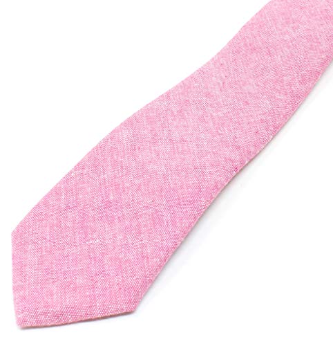 Image of Men's Chambray Cotton Skinny Necktie Tie Textured Distressed Style - 2.5 inch Width