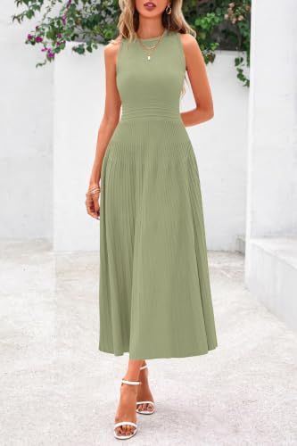 Image of PRETTYGARDEN Spring Casual Dresses for Women 2026 Summer Business Work Midi Sleeveless A Line Pleated Cocktail Dress
