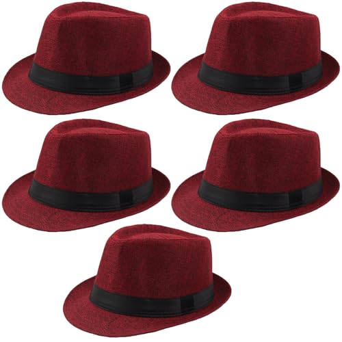 Image of Ultrafun 5 Pack Short Brim Fedora Classic Summer Beach Sun Hat Panama Cap for Men Women