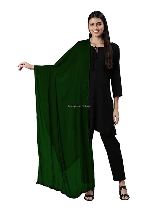Chiffon Dupatta for Women, For Girls Scarf Wrap Chunni Casual Dupatta Pure Solid Nazneen Chiffon Dupatta With Pom Pom Lace Border (Dyeable)-image-48