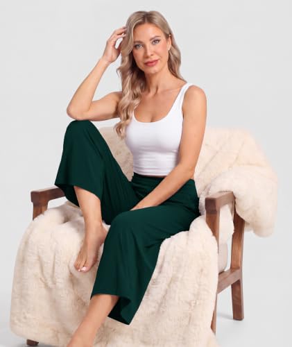 Image of GYS Bamboo Viscose Wide Leg Gaucho Cropped Pants, High Waist Capris Cloud-Soft Pajama Pants with Pockets, Flowy Yoga Pants