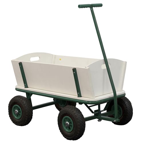 SUNNY Billy Beach Wagon Bollerwagen in Grün | Elvent Bollerwagen aus Holz mit Luftreifen | Belastbar bis 100 kg | 94x61x97cm