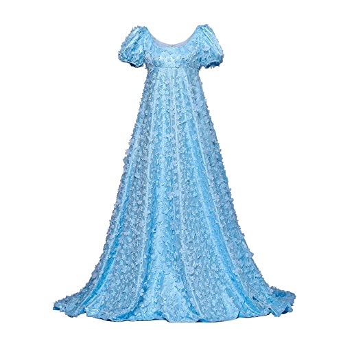 Regency Dress Women High Waistline Puff Sleeve Dress Blue Lace Dress-L by VEECOOCOS - Used condition - US$42.49