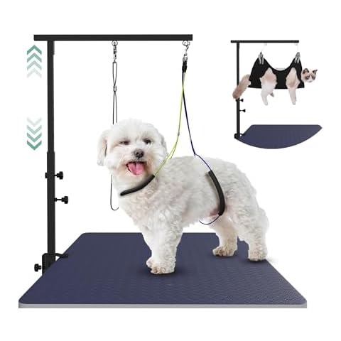 Haligo Dog Grooming Arm with Hammock, Adjustable Pet Grooming Stand with Clamp, Nooses & No-Sit Haunch Holder, Stainless Steel Grooming Restraint for Small Medium Dogs/Cats at Home Cover