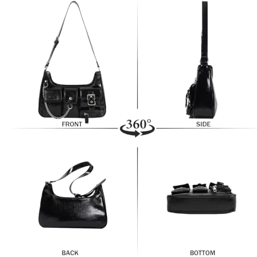 Sunwel Fashion Y2k Black Purse Goth Multi-Pockets Shoulder Bag Aesthetic Grunge Bag for Women3