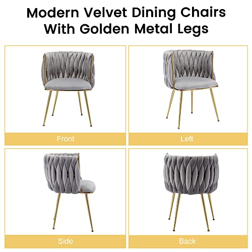 Kcc Velvet Dining Chairs Set Of 6, Gold Modern Dining Chair With Metal Legs, Woven Upholstered Dining Chairs For Dining Room, Kitchen, Vanity, Living Room (Light Gray) #TOP6