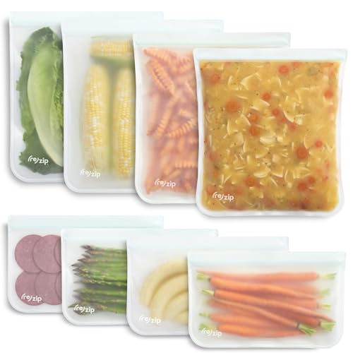 (re) zip 4 Gallon & 4 Half-Gallon Bags for Maximum Freshness | 8-Pack Food Storage Bag Kit | BPA-Free, Leakproof, Airtight, and Freezer-Safe PEVA | Ideal for Marinating and BBQ Prep