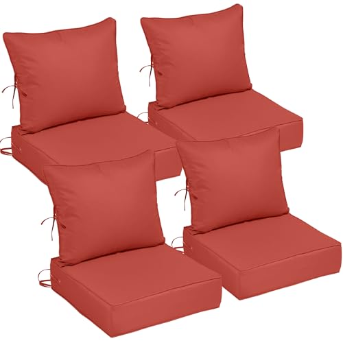 Image of 24x24 Outdoor Chair Cushions Set of 4, Waterproof Deep Seat Cushions for Patio Furniture with Removable Cover, Fade Resistant 4'' Outdoor Seat Cushion w /Ties&Handle for Sofa Loveseat,Brick Red
