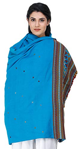 Shawl from Kutch with Embroidered Border and Mirrors (Vivid Blue)4