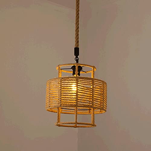 Plafond lampe pendente E27 en métal et corde de chanvre au design rétro raffiné