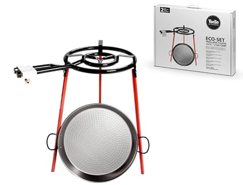 Castevia EcoSet - Paellera de acero pulido (46 cm hasta 12 porciones + quemador de gas de paella) Cover