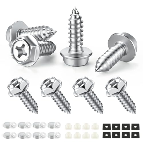 Image of LivTee Rustproof License Plate Screws for Securing License Plates Frames and Covers on Cars and Trucks, 8 Set Premium Stainless Steel Self Tapping Mounting Bolts, Silver
