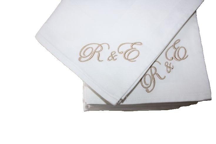 Shree adodhya Personalized Wedding Handkerchiefs with Couple’s Initials, Custom Embroidered R & E Monogrammed Cotton Hankies .set of 2.-image-14