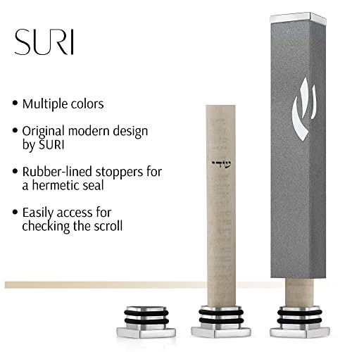 Suri Mezuzah Cases - Contemporary Messianic Mezuzah Shin In Silver - 4" Small Mezuzzah Judaica Gifts - Includes A Non Kosher Jewish Scroll - Jewish Gifts Box And Mezuzah Adhesive For Easy Installation #TOP5