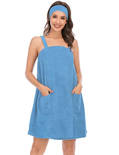Image of Veseacky Women Bath Wrap Towel for Womens Shower with Pocket Adjustable Spa Robe & Facial Headband