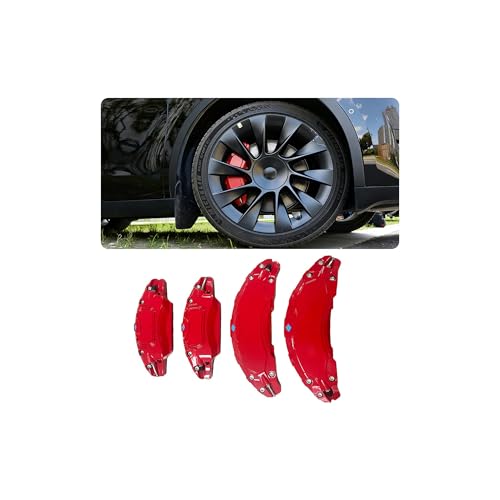 cybtkcar for Tesla Brake Caliper Covers Red Model Y Refreshed Juniper Accessories 2025 2026 19 20 Inch Car Front Rear Wheel Hub Brake Caliper Covers Aluminum New Model Y Exterior Caliper Covers 4PCS